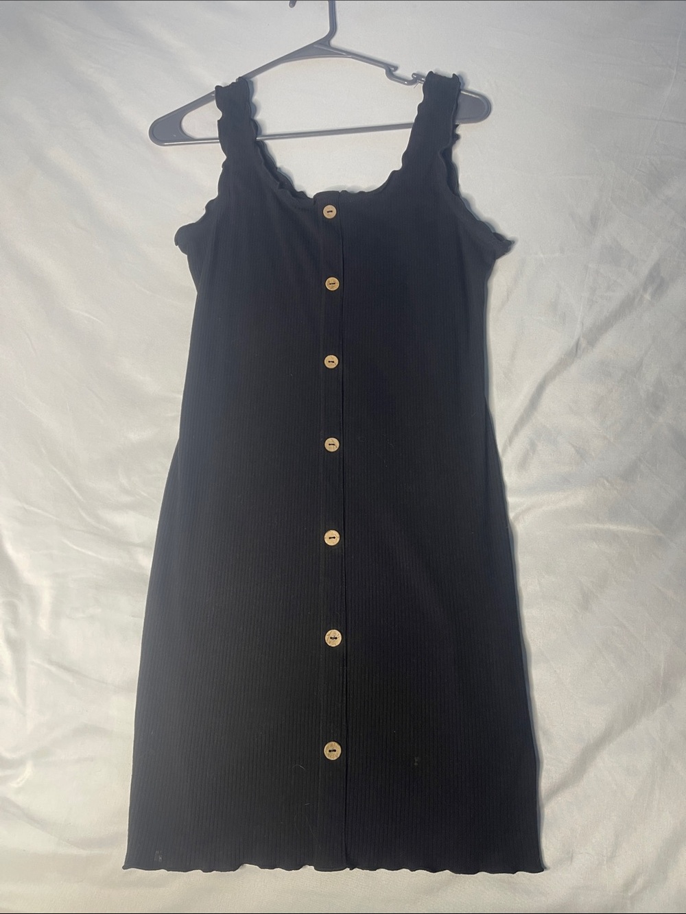 No Boundaries Black Ribbed Button-Front Tank with Ruffle Straps - Picture 2 of 3